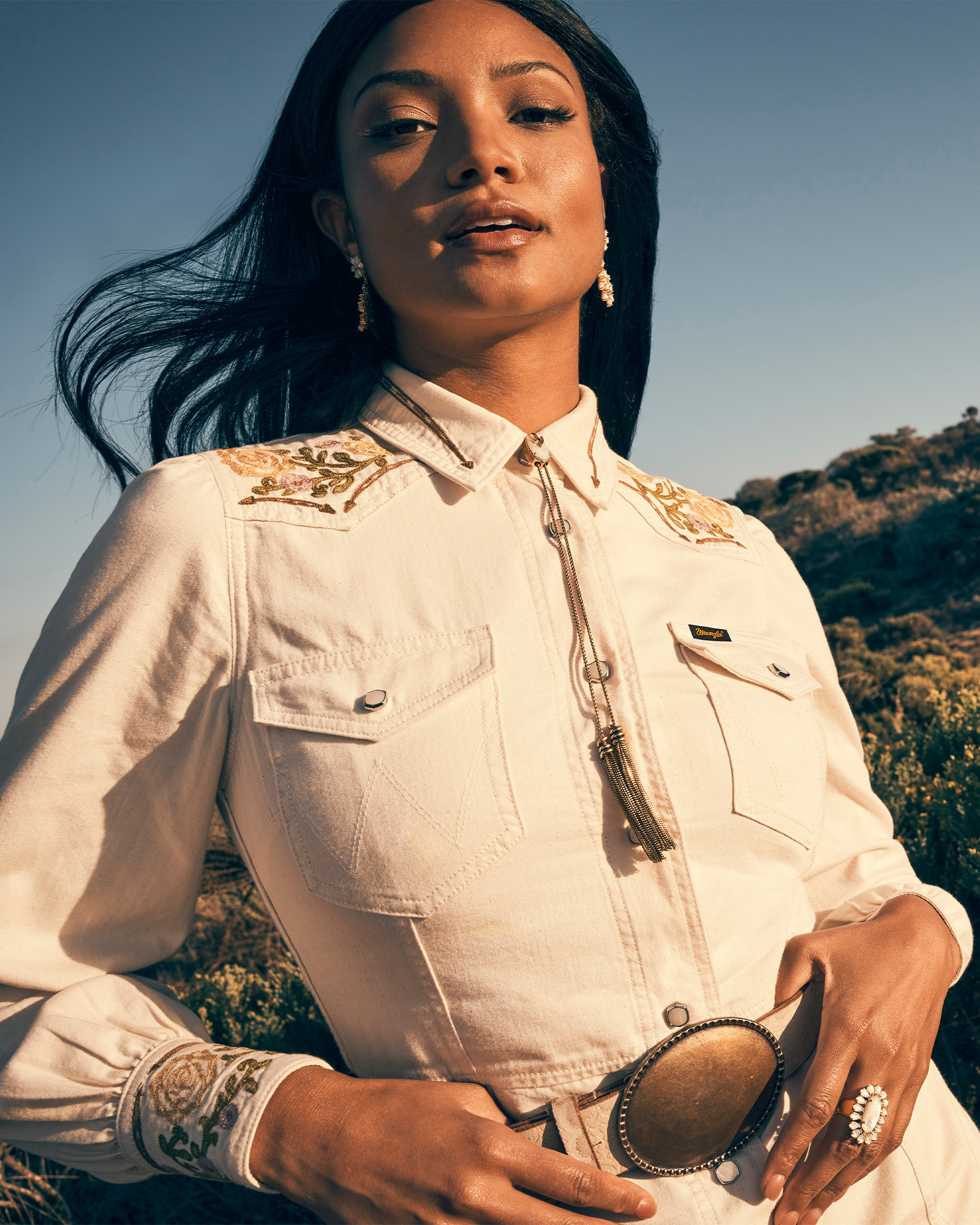 Wrangler® x Yellow Rose by Kendra Scott Embroidered Dress in Ecru | Kendra Scott