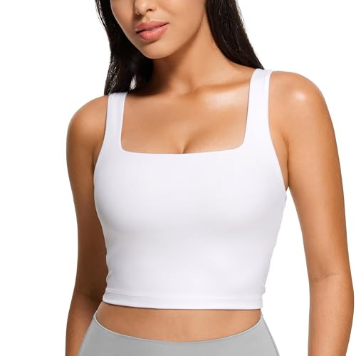 CRZ YOGA Butterluxe Square Neck Crop Tank Top White X-Small | Amazon (US)