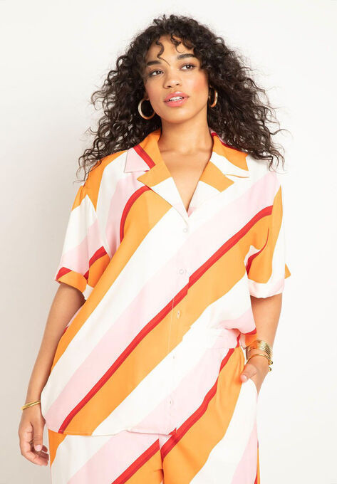 Relaxed Short Sleeve Button Down | Eloquii