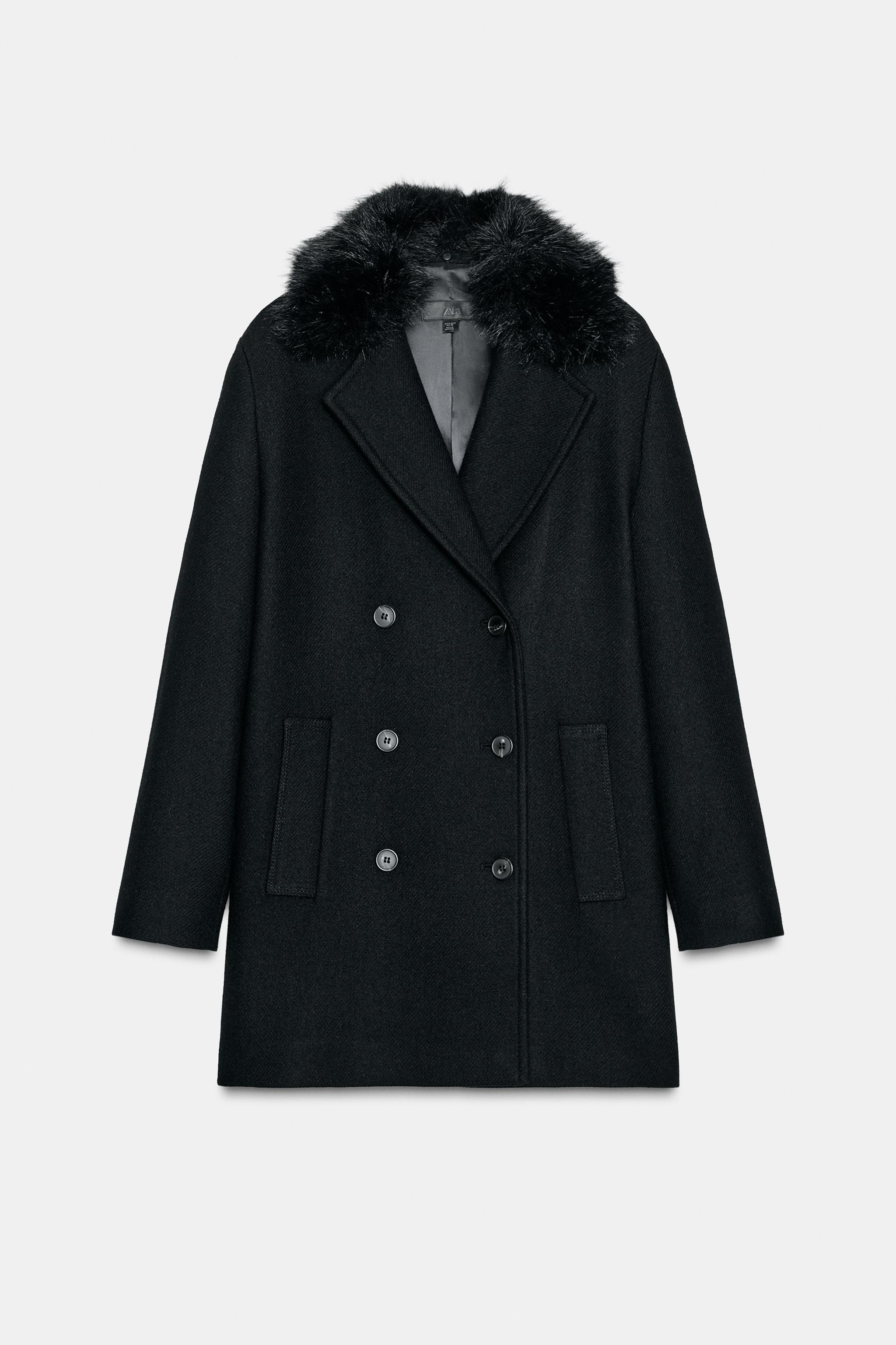 SHORT WOOL COAT WITH FAUX FUR LAPEL | Zara US
