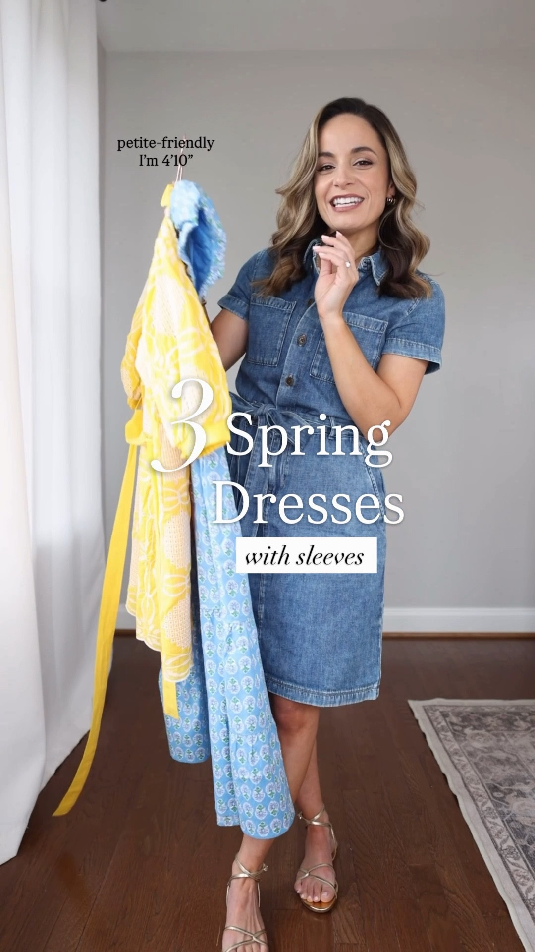 3 spring dresses with sleeves! 

Denim dress: 00 (not petite) 
Light blue dress: petite 00 
Yellow dress: petite xxs 

My measurements for reference: I’m 4’10” and 105lbs. My bust, waist, and hip measurement is 32”, 24”, and 36”.

#LTKPetite