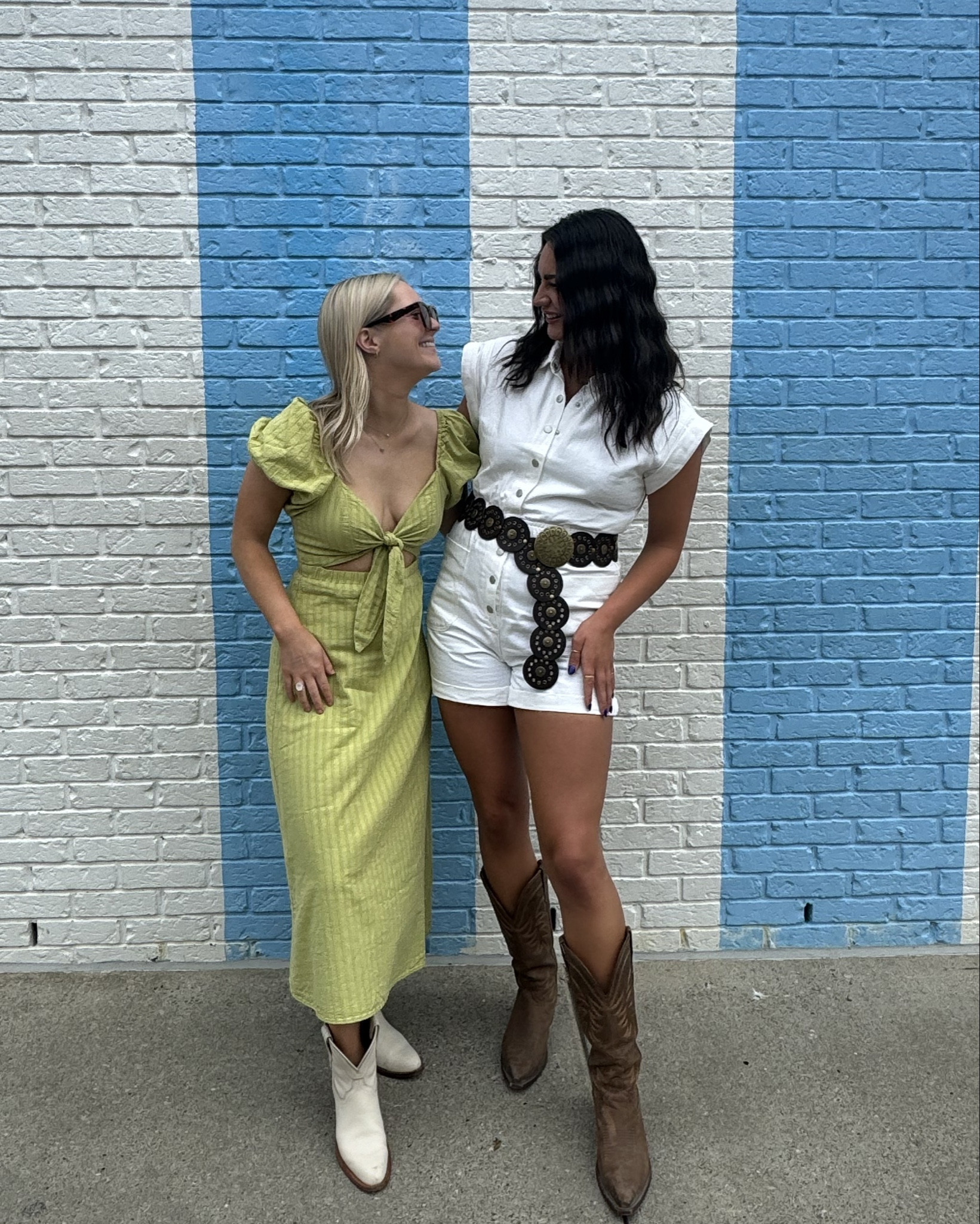Girls day in Nashville! Love this white western inspired denim romper - I’m 5’11 so it’s tall girl approved! Wearing a M. My bestie girl is in a green maxi dress and cowgirl boots 🌷🌷🌷

#LTKU #LTKShoeCrush #LTKStyleTip