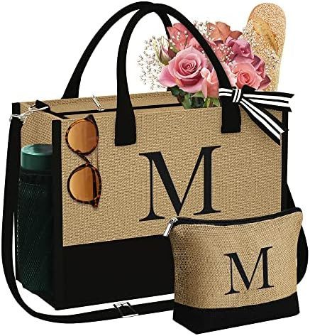 YOOLIFE Personalized Gifts for Women - Initial Jute Tote Bag & Makeup Bag, Birthday Gifts for Wom... | Amazon (US)