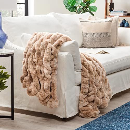 Chanasya Ruched Luxurious Soft Faux Fur Throw Blanket - Fuzzy Plush and Elegant with Reversible M... | Amazon (US)