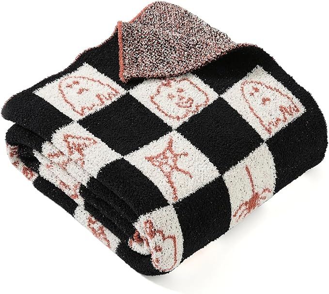 YIRUIO Halloween Decorations Indoor Home Decor Knitted Blanket Throw Checkered Microfiber Warm So... | Amazon (US)