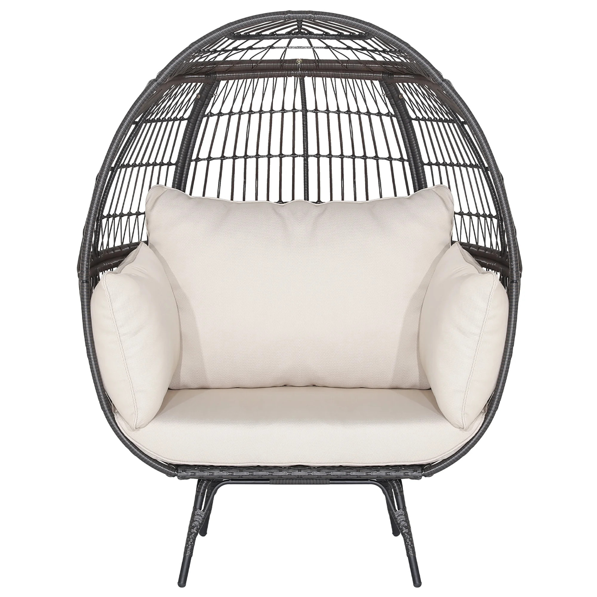 Gymax Patio Rattan Wicker Lounge Chair Oversized Outdoor Metal Frame Egg Chair w/ 4 Cushions | Walmart (US)