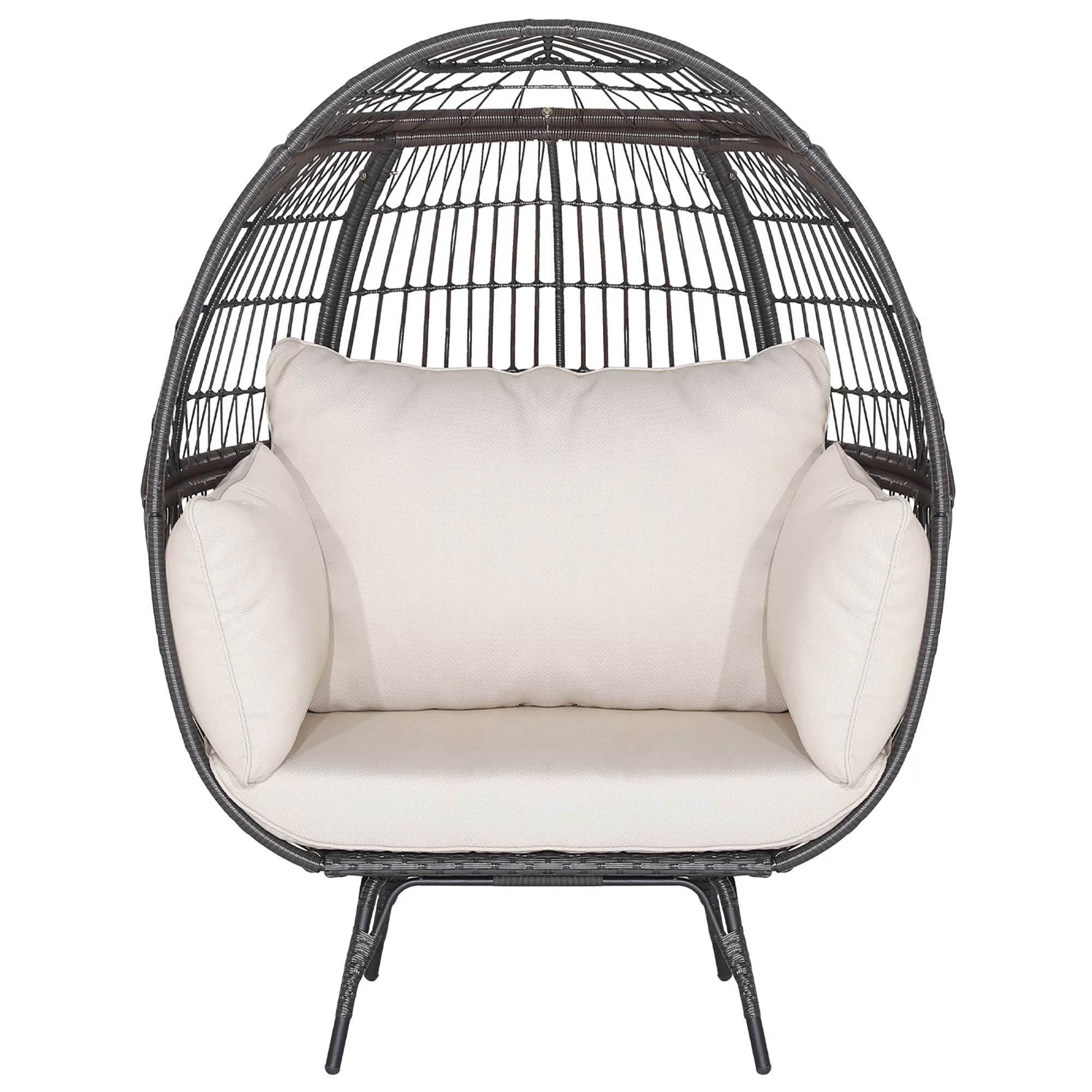 Gymax Patio Rattan Wicker Lounge Chair Oversized Outdoor Metal Frame Egg Chair w/ 4 Cushions | Walmart (US)
