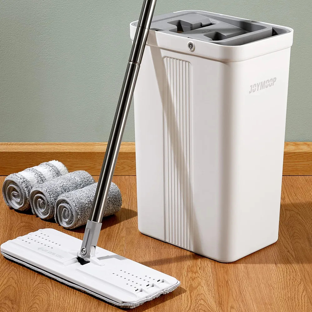 JOYMOOP mop and bucket with Wringer Set, Flat ,for floor cleaning with 3 Microfiber Pads, Wet and... | Amazon (US)