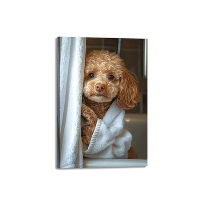 Bathroom Decor Funny Animal Canvas Wall Art Cute Dog Wearing Bathrobe Painting Print Framed For Nursery Kids Room Wall Decor 24X36in | Wayfair North America