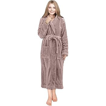 NY Threads Women Fleece Shawl Collar Bathrobe - Plush Long Robe | Amazon (US)