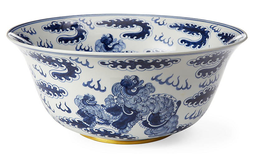 15" Foo Dragon Bowl - Blue/White | One Kings Lane