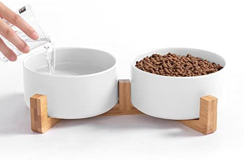 Ihoming Ceramic Dog Cat Food and Water Bowls Set with Wooden or Iron Stand, Modern Cute Bowl Set ... | Amazon (US)