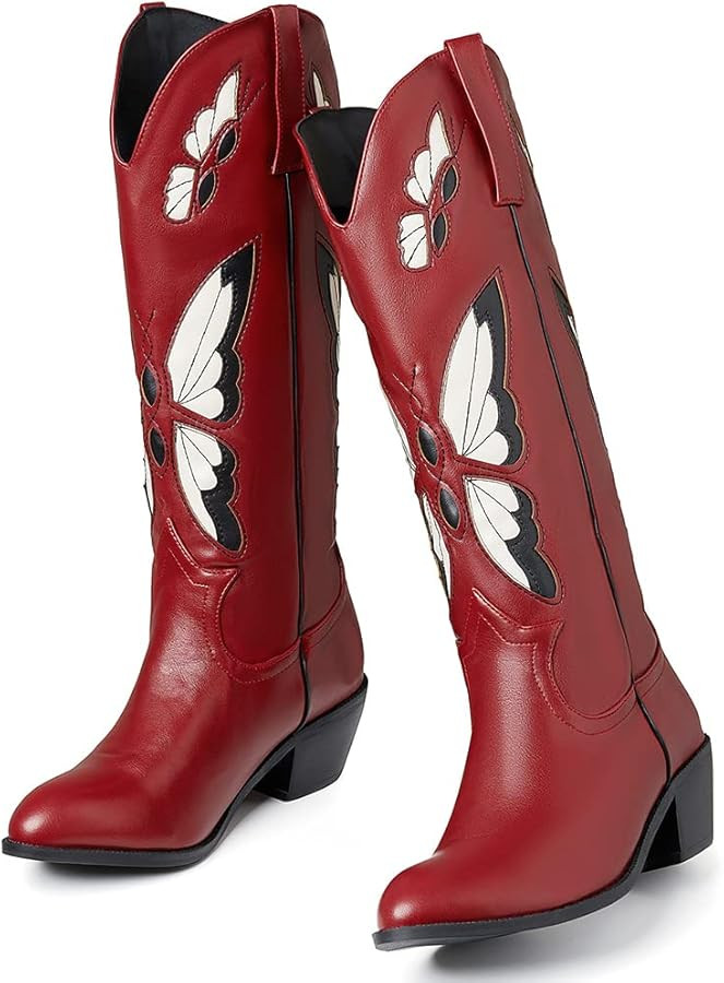 CYNLLIO Womens Cowgirl Boots Vintage Fashion Butterfly Embroidery Western Cowboy Boots Chunky Cor... | Amazon (US)