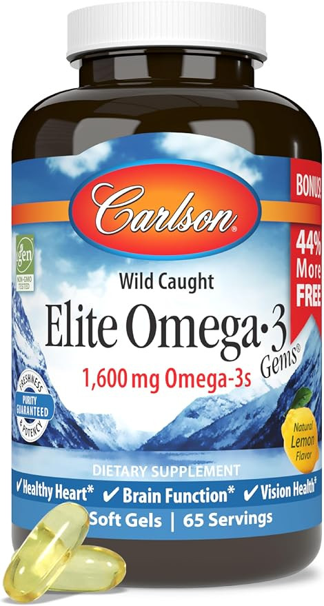 Carlson Elite Omega-3 Gems, 1600 mg, from Norway, Lemon, 60 Softgels | Omega-3 Fatty Acids Includ... | Amazon (US)