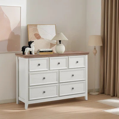 Two-Tone 7-Drawer Wooden Dresser With Brown Top | Wayfair North America