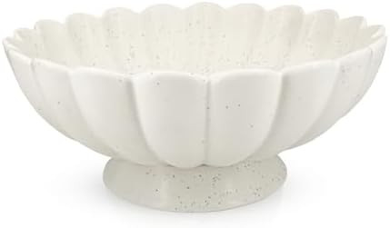 Large Fruit Bowl for Kitchen Counter-10.6" White Ceramic Fluted Scalloped Decorative Footed Bowl ... | Amazon (US)