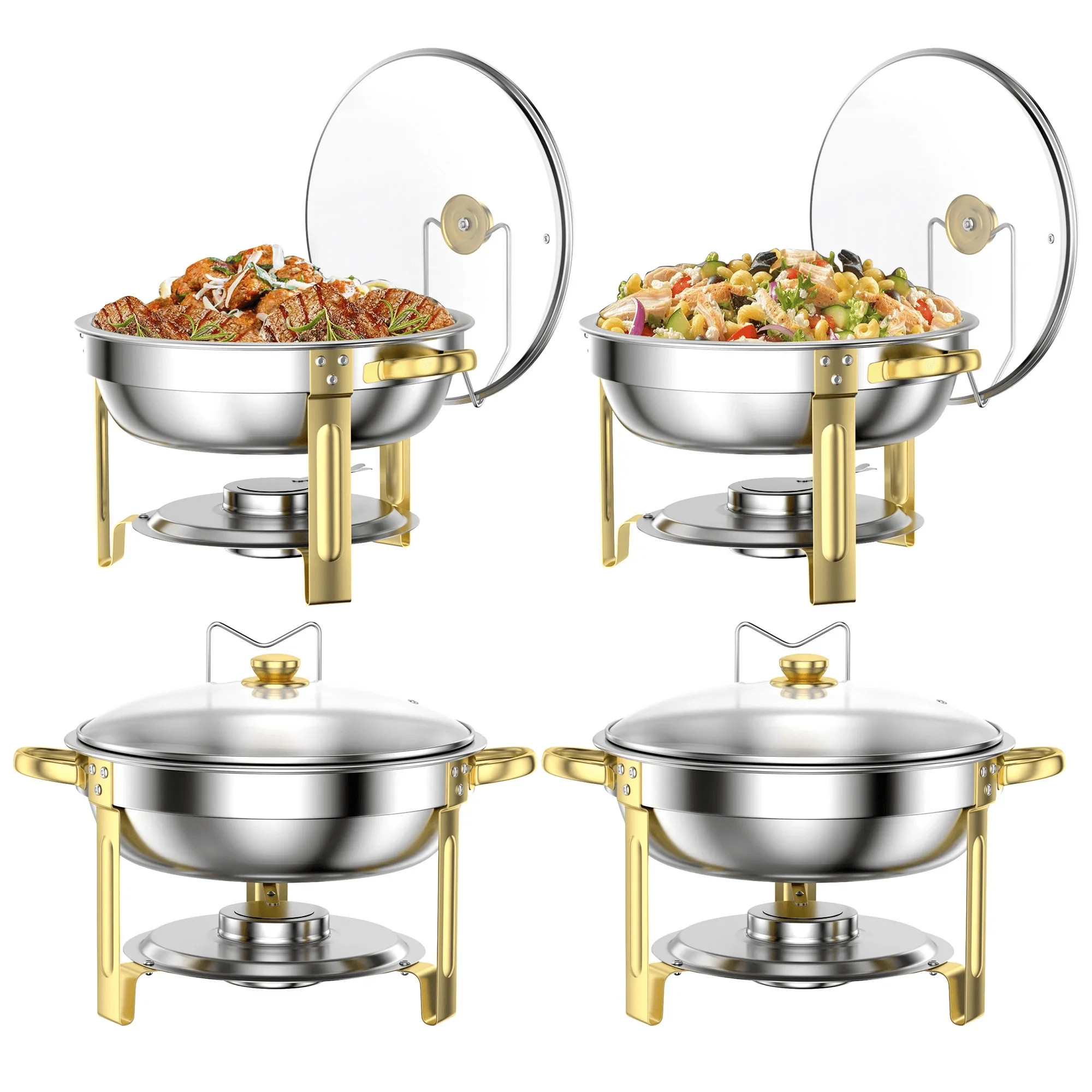Chafing Dish Buffet Set 4 Pack: TINANA 5QT Stainless Steel Chafing Dishes with Glass Lid & Lid Ho... | Walmart (US)