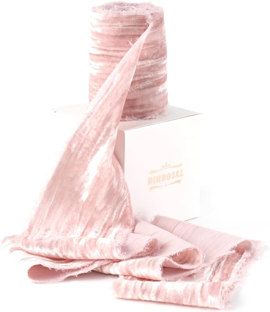 Dusty Pink Crinkle Frayed Silk Velvet Ribbon 3 Inch Thick Raw Edge Dusty Rose Ribbon for Wreaths,... | Amazon (US)
