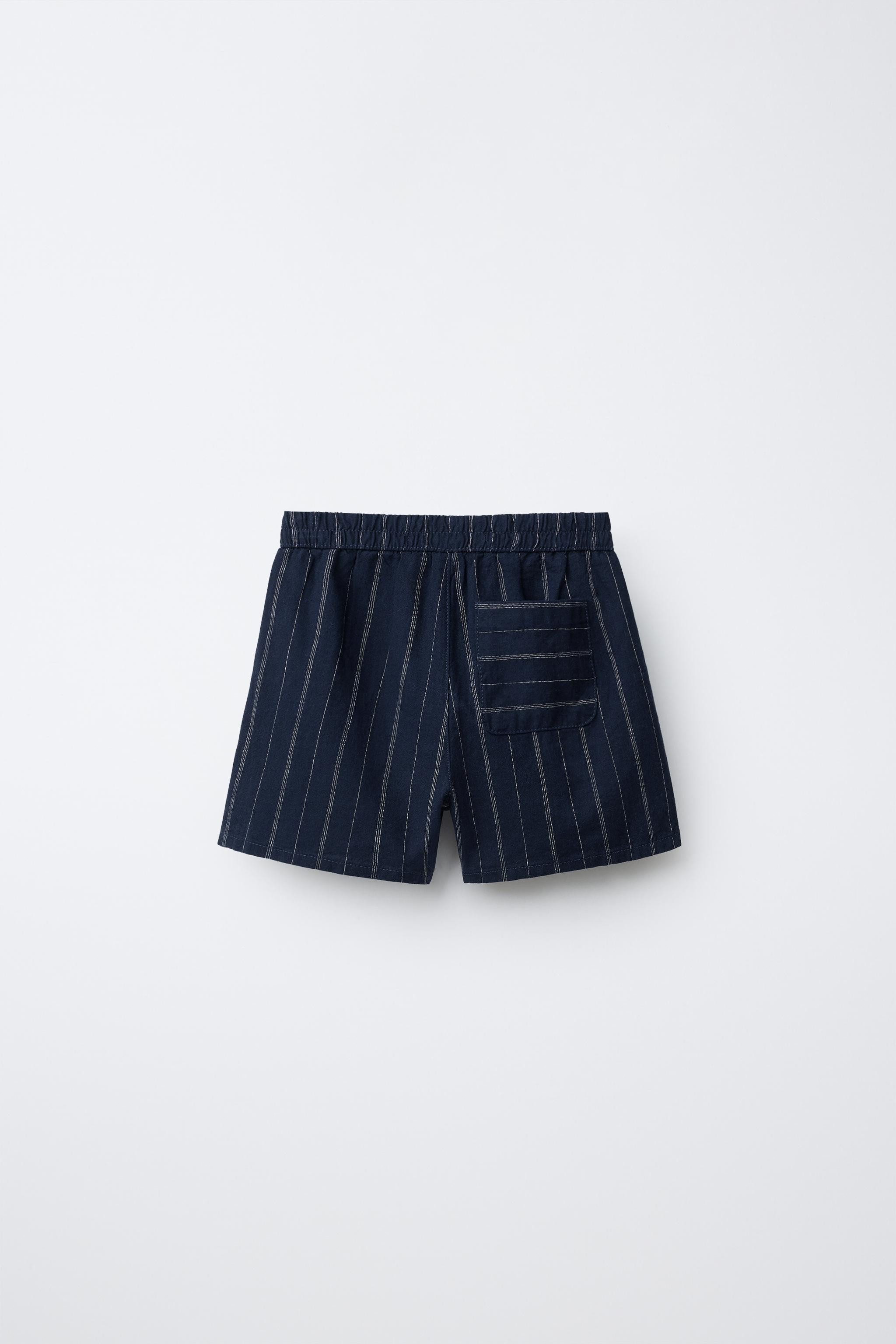STRIPED LINEN COTTON SHORTS | Zara US