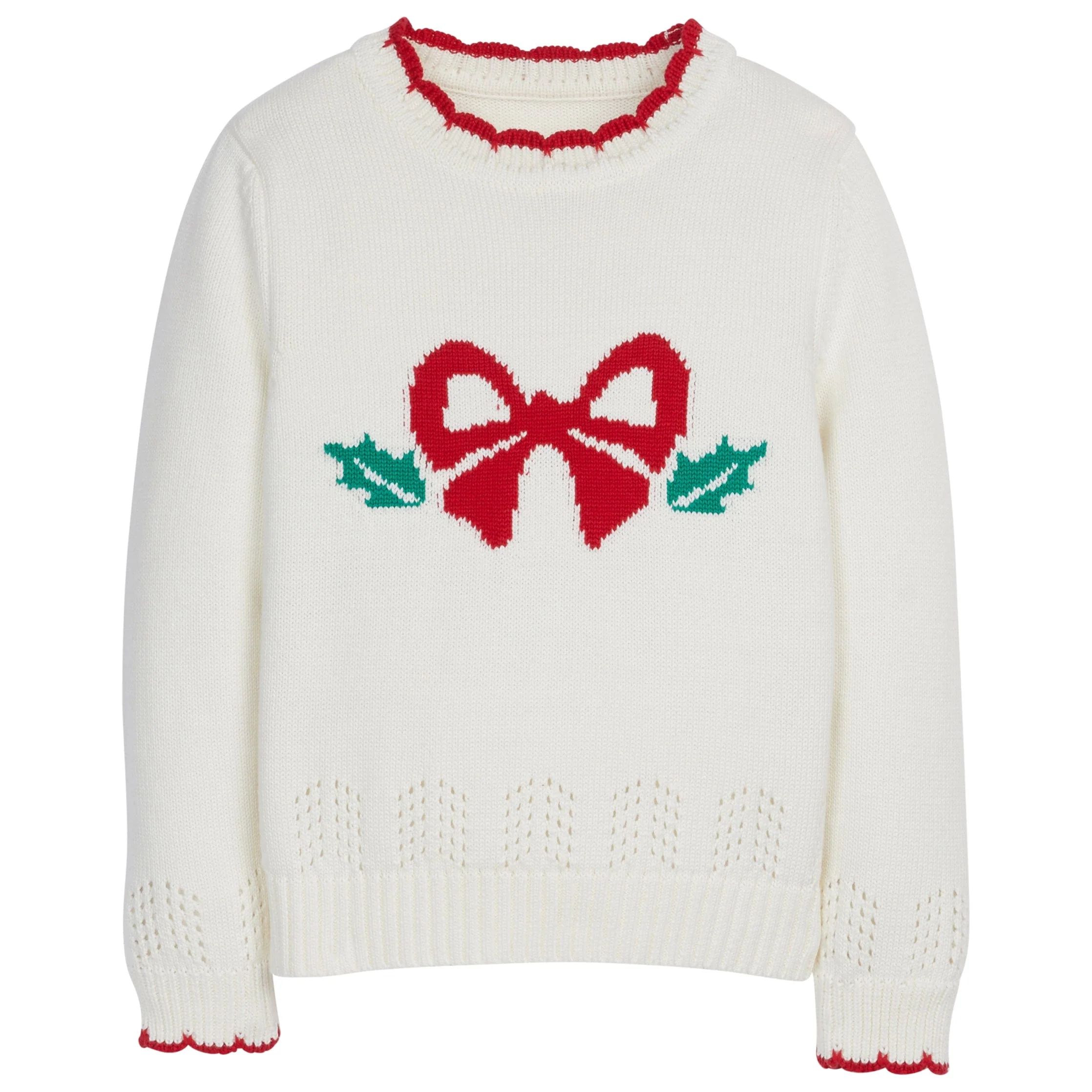 Holly & Bow Pointelle Sweater - Holiday Clothing | Little English
