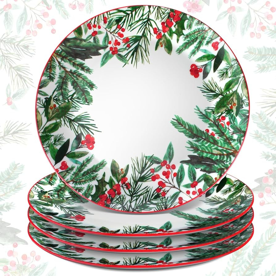 Amazon.com | Uiifan 4 PCS Christmas Dinner Plate Green Ceramic Salad Plates Berry Decoration Porc... | Amazon (US)