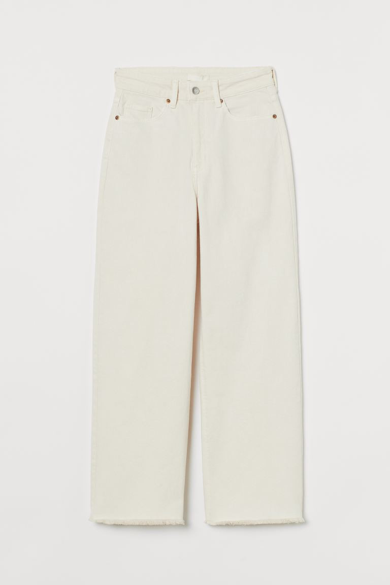 Ankle-length, 5-pocket jeans in washed cotton denim. High waist, zip fly with button, and straigh... | H&M (US + CA)
