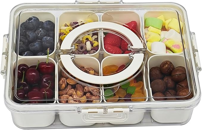 Divided Serving Tray with Lid & Handle - 8 Compartments Portable Snackle Box Charcuterie Containe... | Amazon (US)