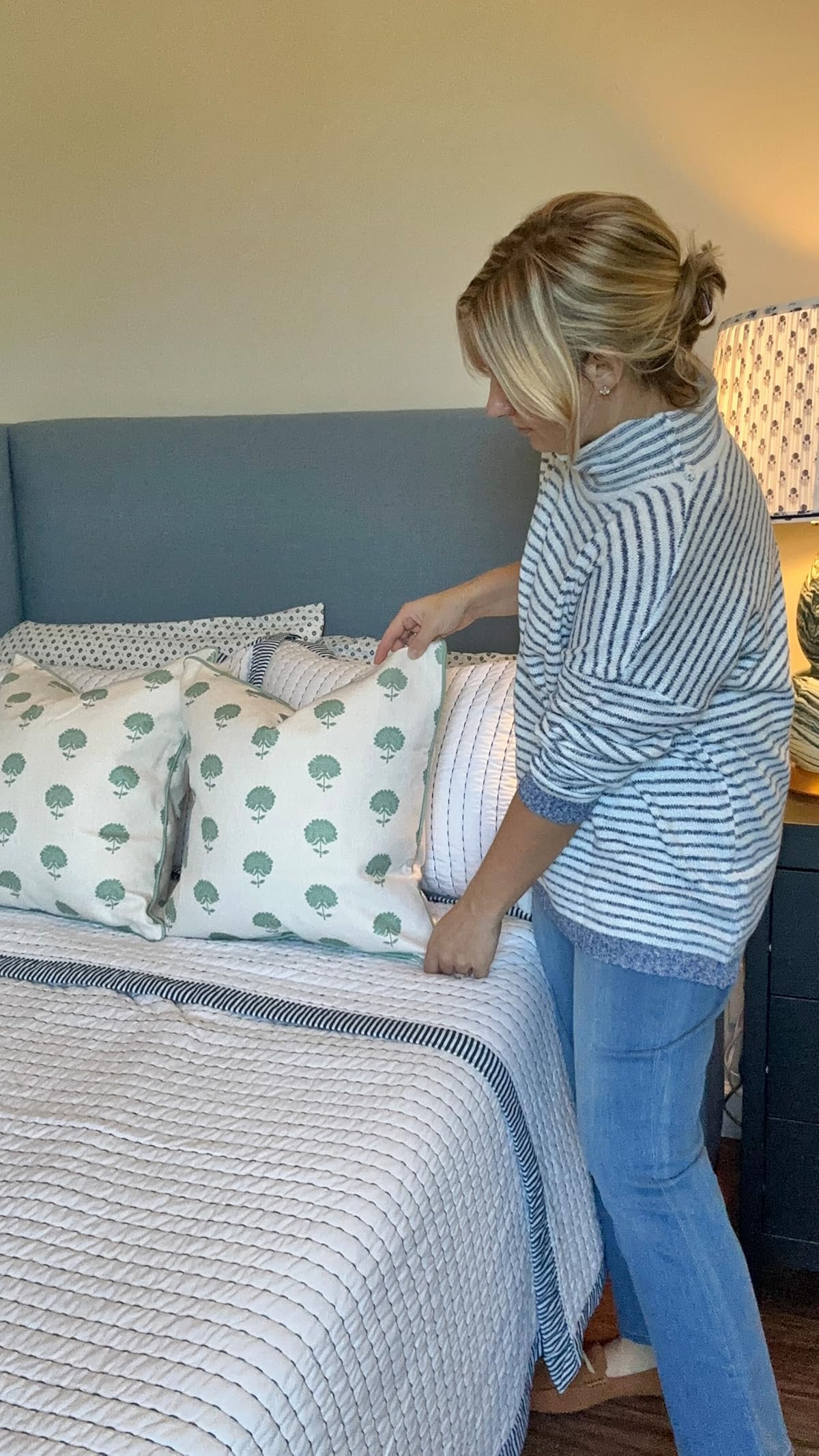 Jillien Harbor Marco Green and White Pillow Cover Grandmillennial | Amazon (US)