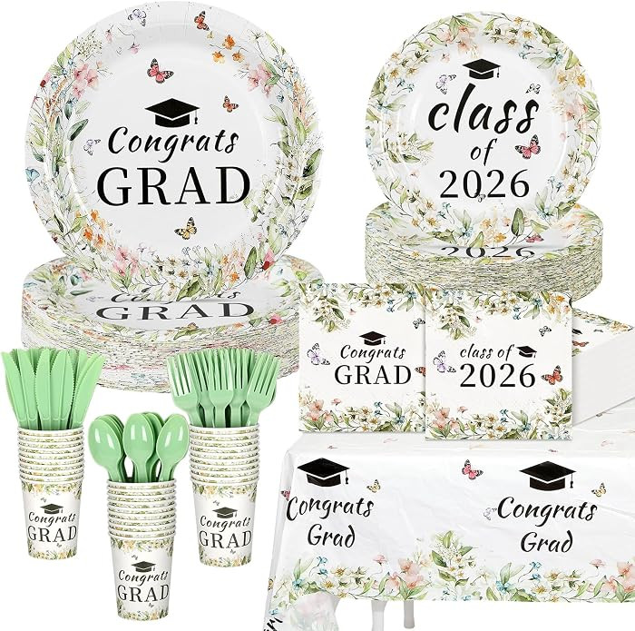 Yungyan 352 Pcs Wildflower Graduation Party Supplies Watercolor Floral Graduation Plates and Napk... | Amazon (US)