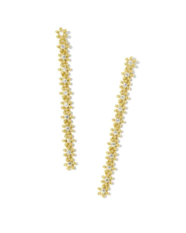 Nydia Gold Linear Earrings in White Crystal | Kendra Scott