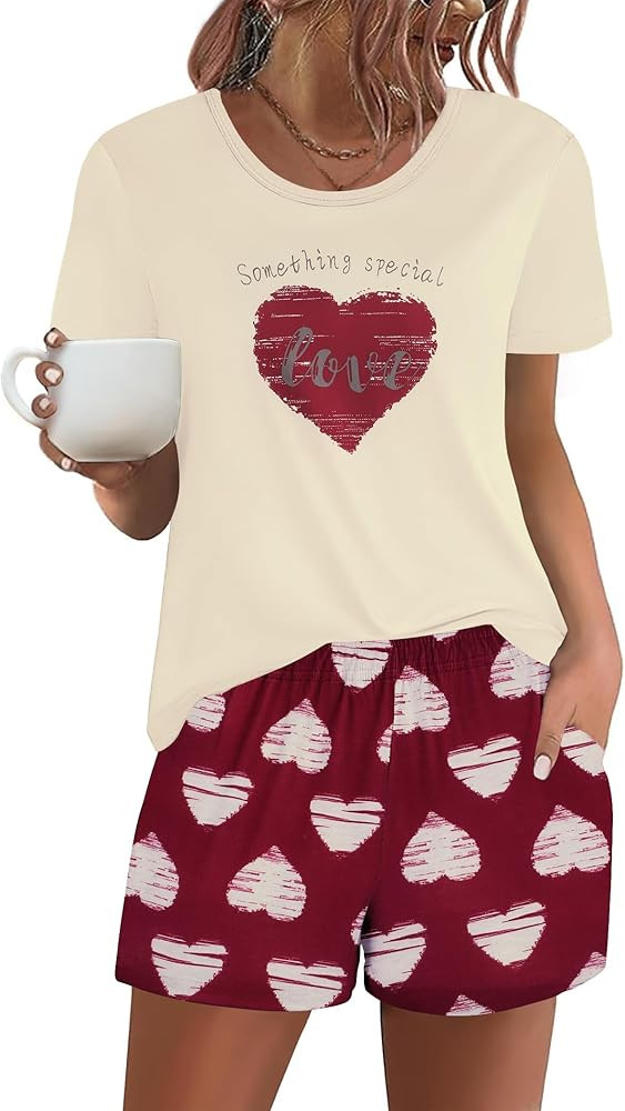 Ekouaer Women's Pajama Sets Short Sleeve Pjs 2 Piece Top and Shorts Sleepwear Comfy Soft Lounge S... | Amazon (US)