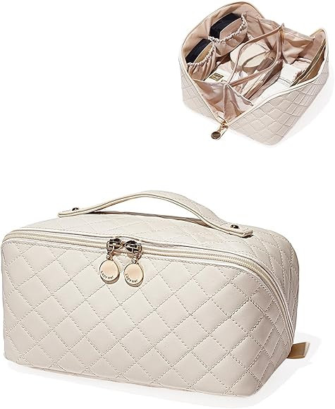 EACHY Travel Makeup Bag,Large Capacity Cosmetic Bags for Women,Waterproof Portable Pouch Open Flat T | Amazon (US)