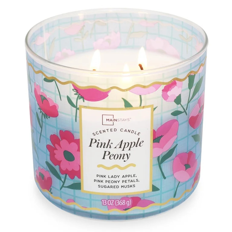 Mainstays Vela Aromática de Peonía de Manzana Rosa con 3 Mechas y Envoltura Decorativa, 13 Onza... | Walmart (US)
