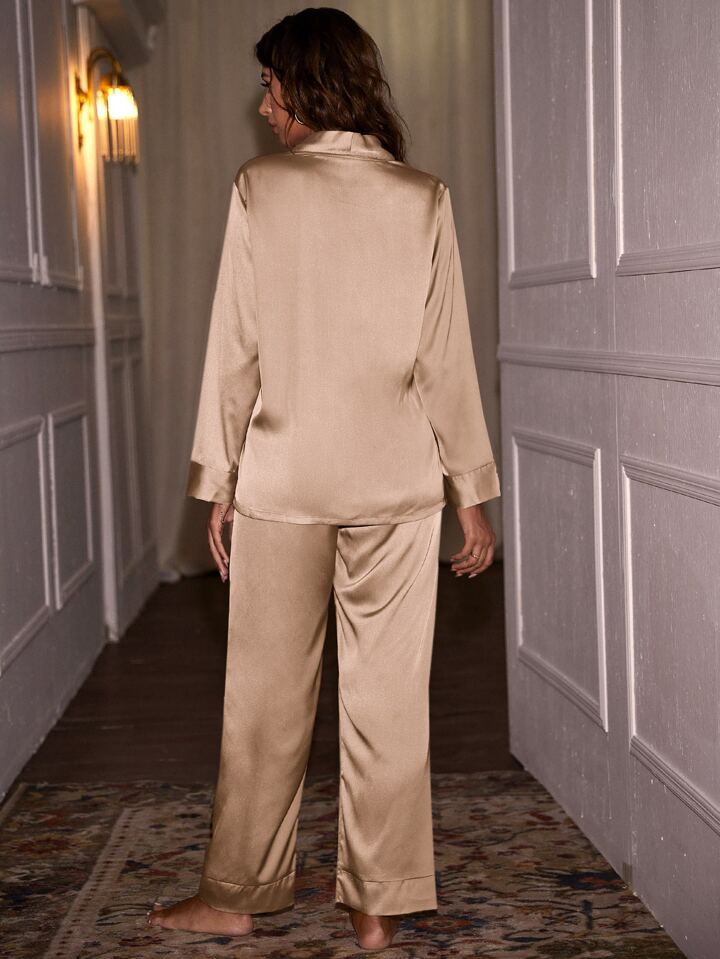 Shawl Collar Satin Pajama Set | SHEIN