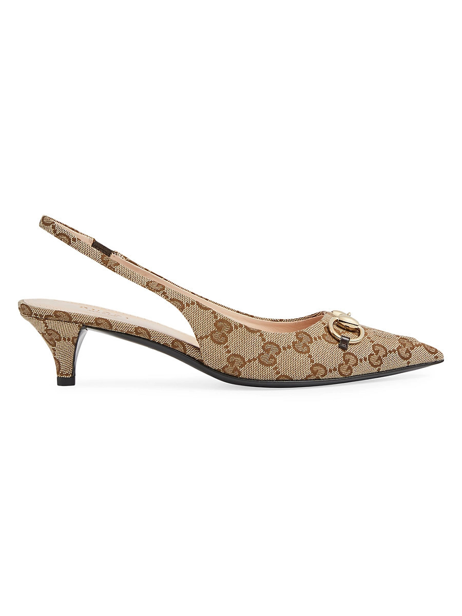 Women's Erin 45MM GG Canvas Slingback Pumps - Beige Ebony - Size 6.5 | Saks Fifth Avenue