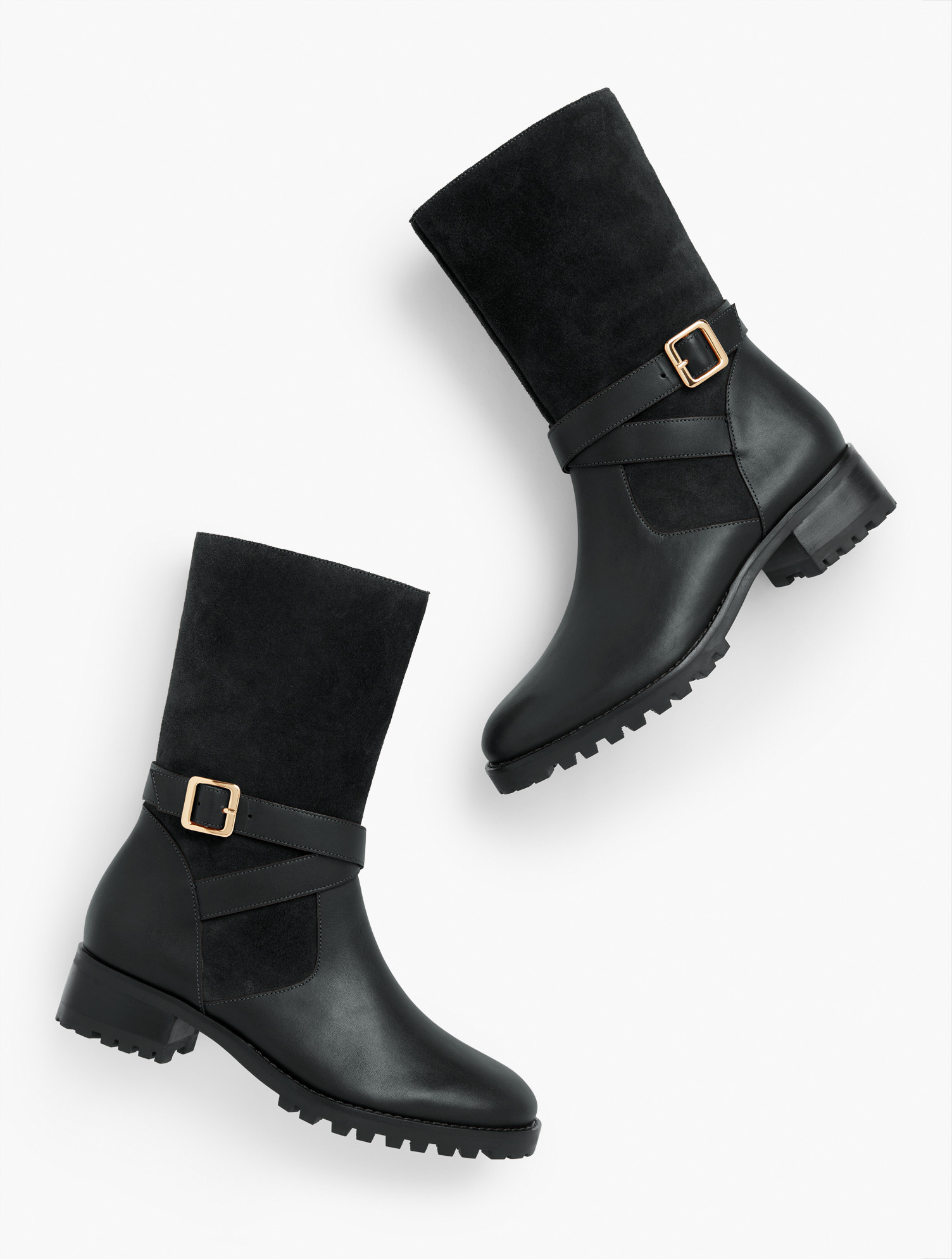 Tish Nappa Leather Lug Boots - Black - 11M Talbots | Talbots