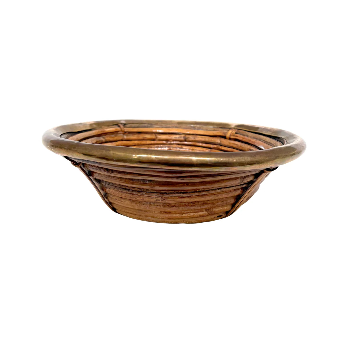 #2 Vintage Italian Rattan Basket Bowl with Brass Trim in the Style of Gabriella Crespi | Paloma & Co.