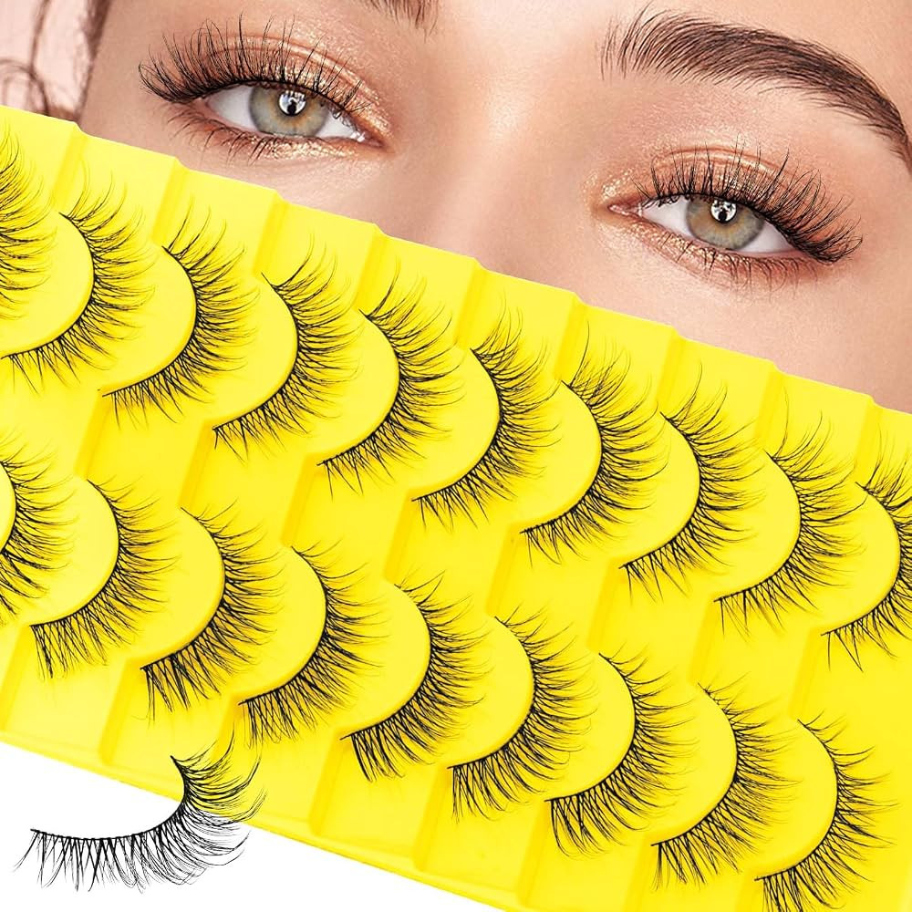 FADLASH Wispy Lashes Natural False Eyelashes 10 Pairs Cat Eye Lashes D Curl | Amazon (US)