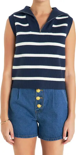 English Factory Stripe Sleeveless Half Zip Sweater | Nordstromrack | Nordstrom Rack