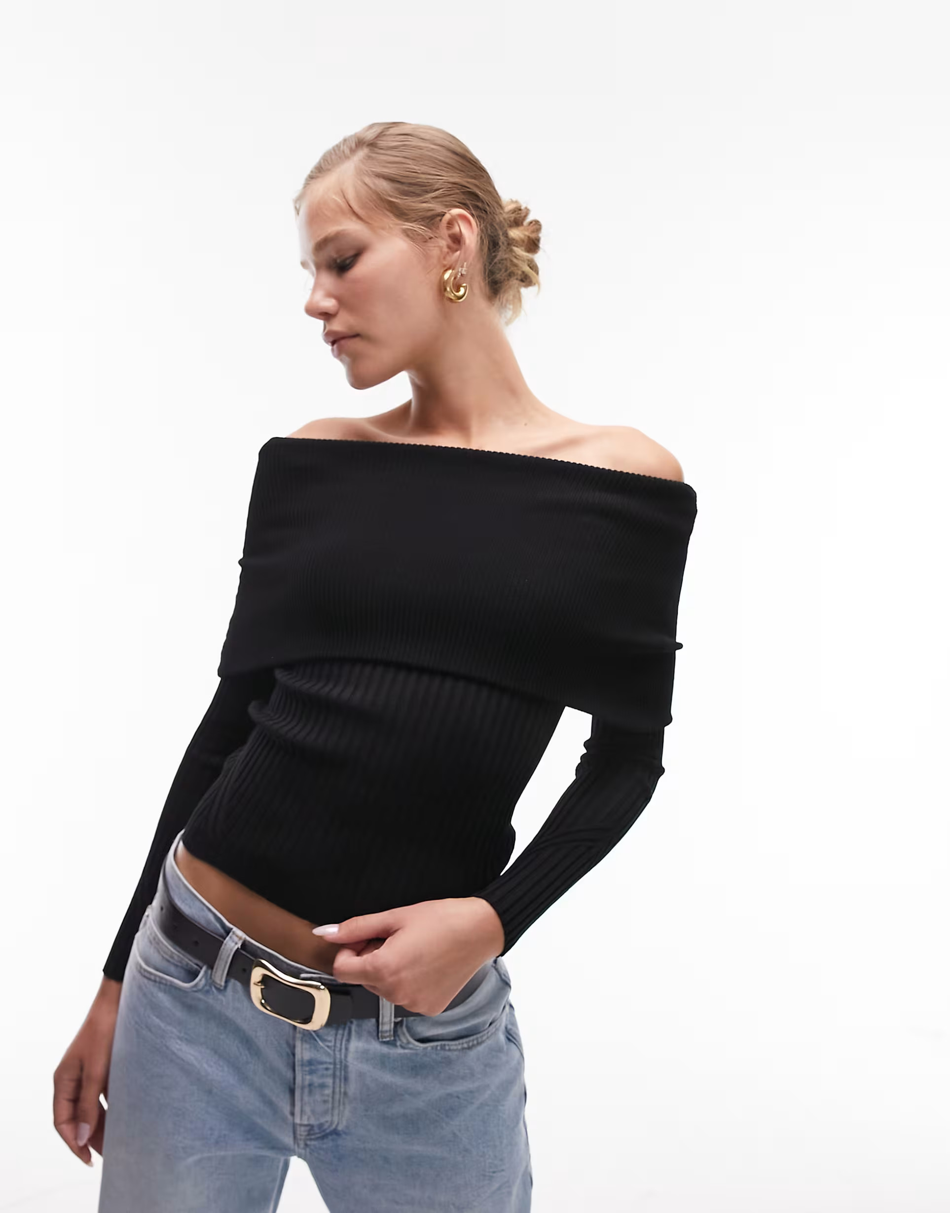 Topshop knitted bardot jumper in black | ASOS (Global)