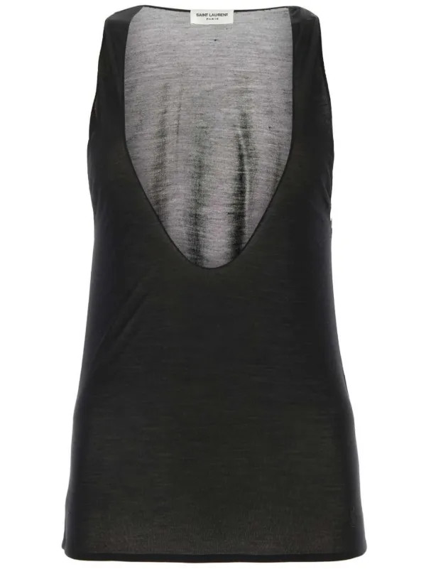 Saint Laurent Cassandre Silk Tank Top | Black | FARFETCH | Farfetch Global