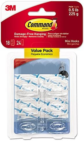 3M Command 17006CLR18ES Clear Hooks & Strips, Plastic, Mini, 18 Hooks & 24 Strips/Pack | Amazon (US)