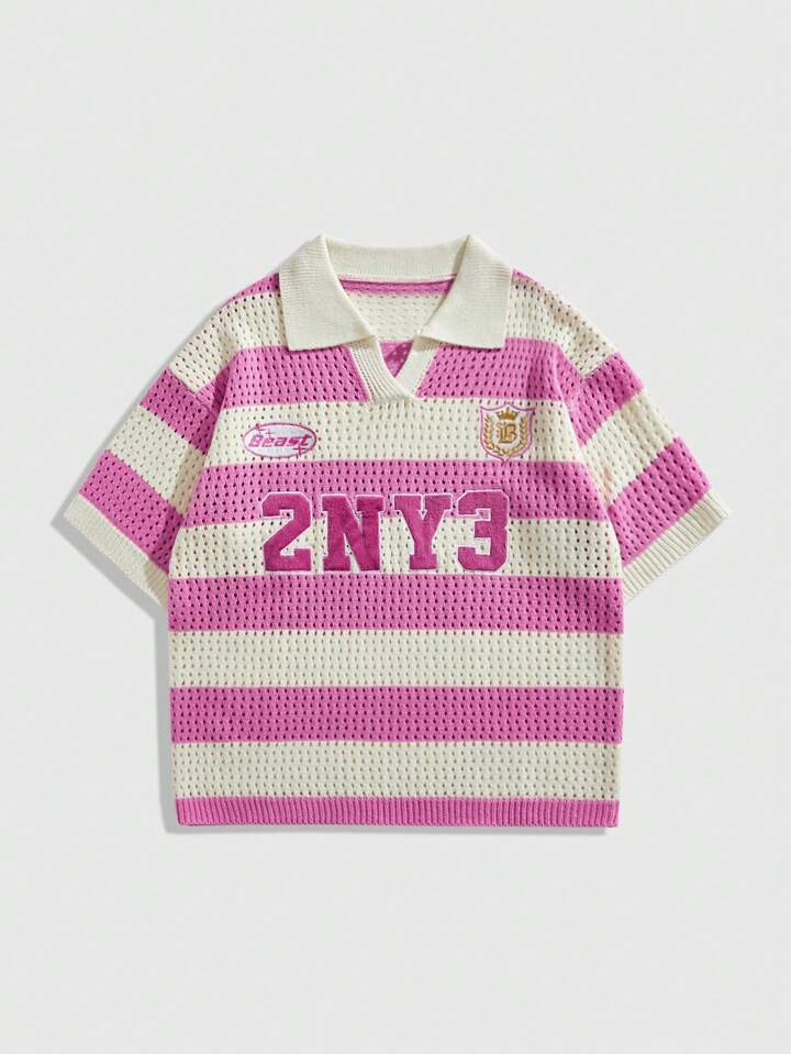 ROMWE MEN Street Life Men's Y2K Colorblock Jacquard Letter Embroidered Knit Sweater | SHEIN