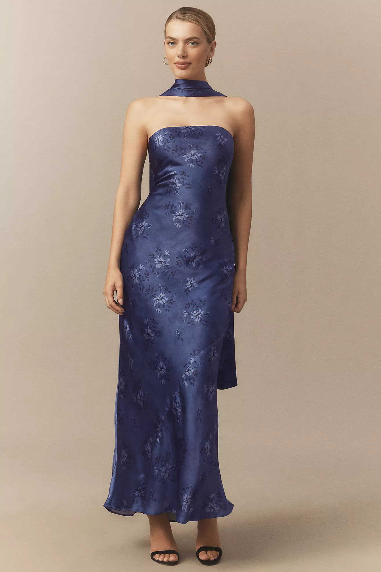 BHLDN Nesta Strapless Scarf Slip High-Shine Satin Maxi Dress | Anthropologie (US)