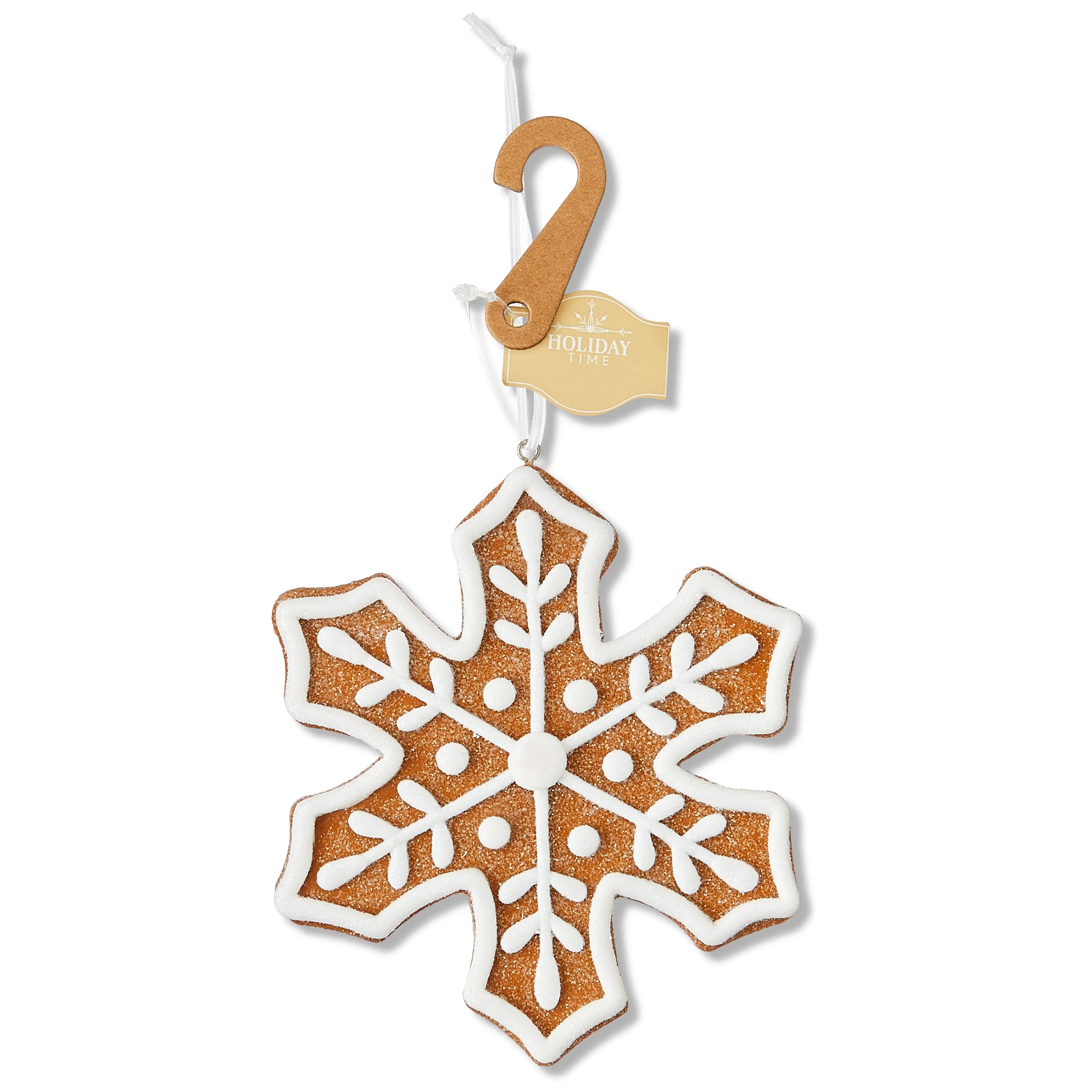 Brown and White Clay Dough Gingerbread Snowflake Cookie Christmas Ornament, 5", by Holiday Time | Walmart (US)