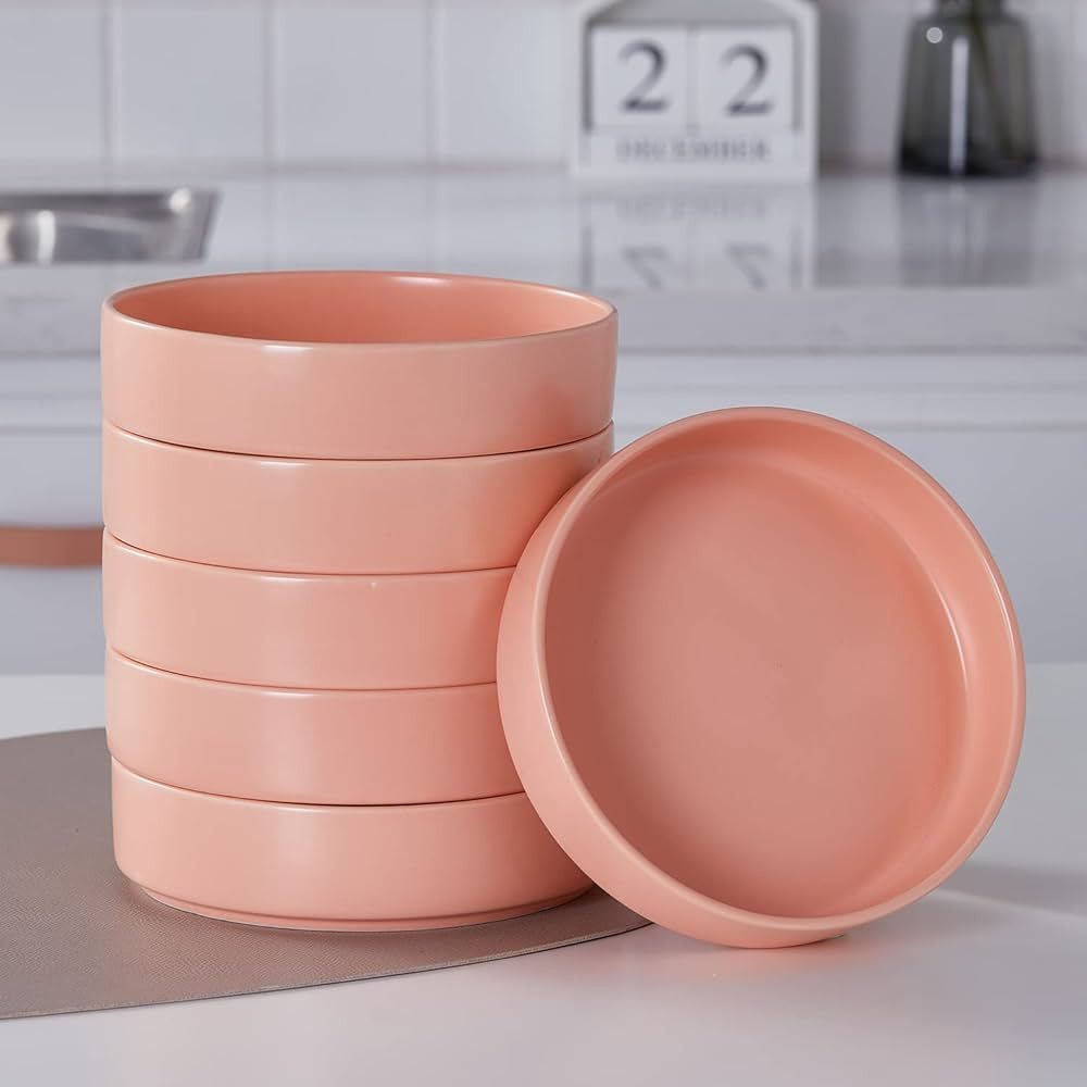 Stone Lain Stella Pasta Bowl 6-Piece Set, Round, Porcelain, Peach | Amazon (US)