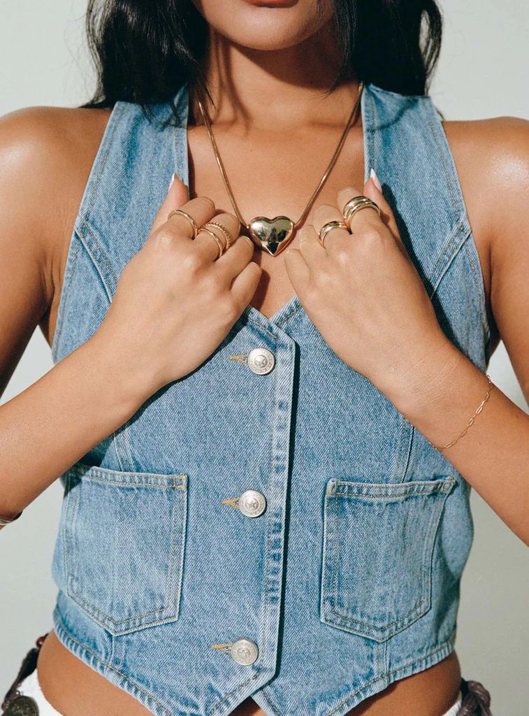 Thayer Denim Vest Top Mid Blue | Princess Polly US