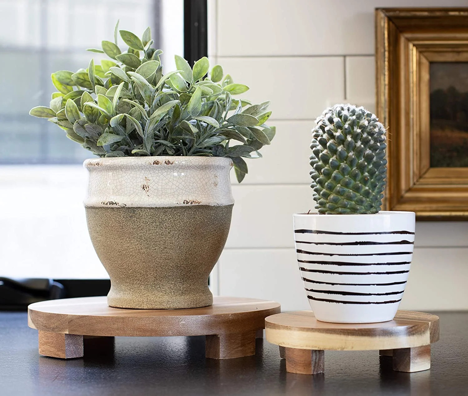 Chloe and Cotton Acacia Wood Pedestal Plant Stand, Plant Pot - Set of 2 - Walmart.com | Walmart (US)