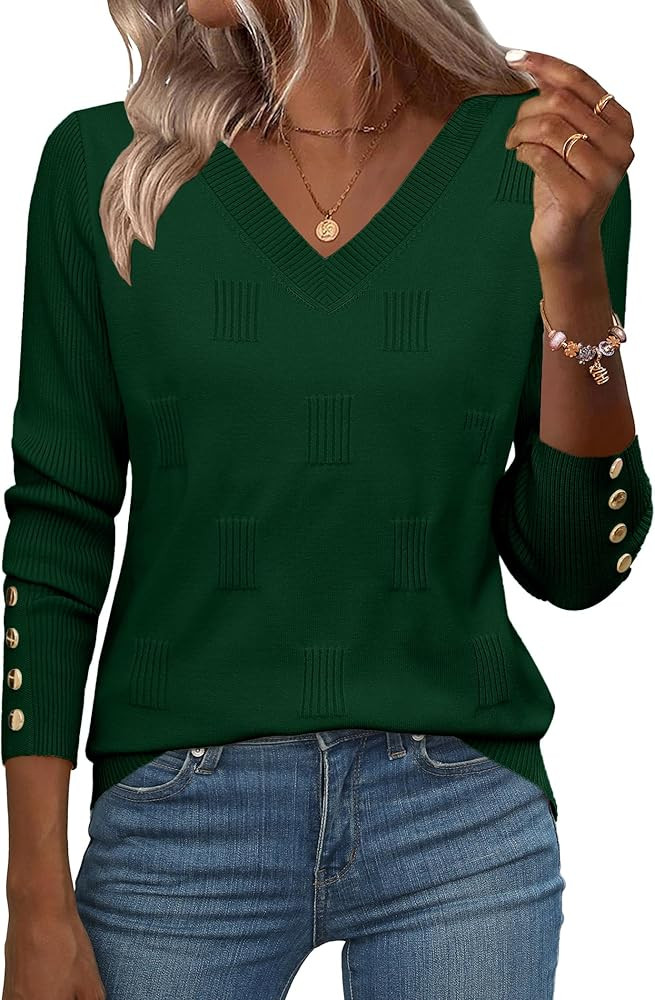 Zeagoo Womens V Neck Sweaters Shirts Long Sleeve Lightweight Ribbed Knit Pullover Sweater Blouse ... | Amazon (US)