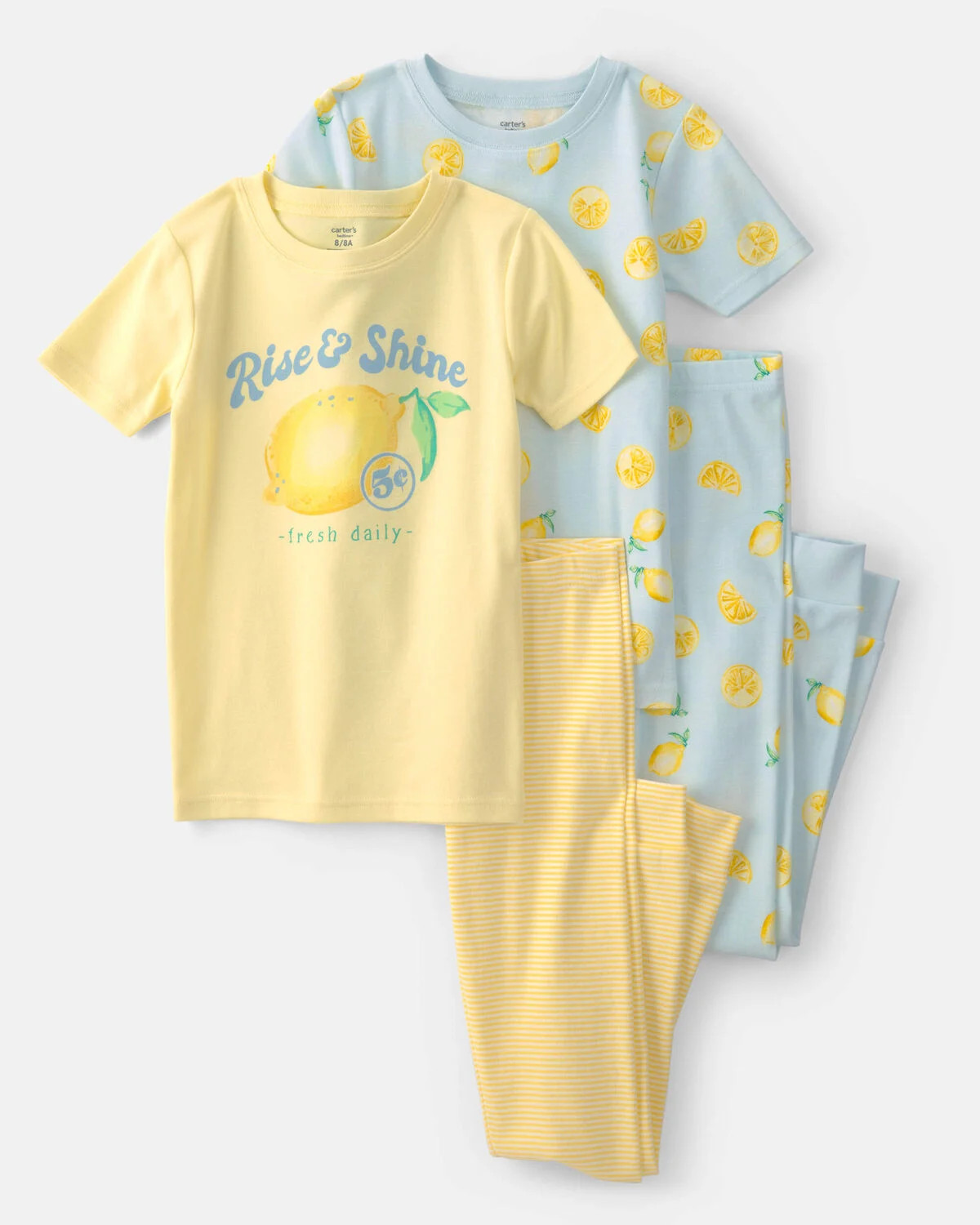 Girls Lemon 100% Cotton Snug Fit 4-Piece Pajama Set - Blue/Yellow | Carter's | Carter's Inc